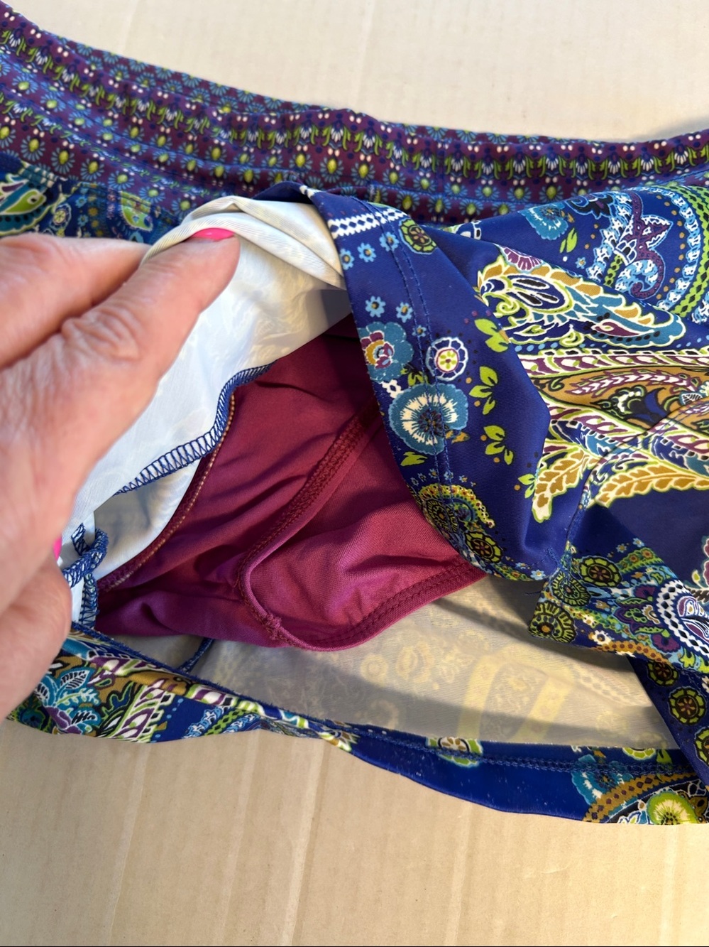Athleta Blue Paisley Print Swim Shorts Women's Lined Drawstring. Sz S - Picture 8 of 10